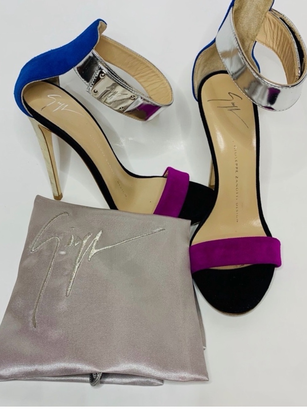 Women's Giuseppe Zanotti Alien Colorblock Metallic Ankle-Strap Sandal